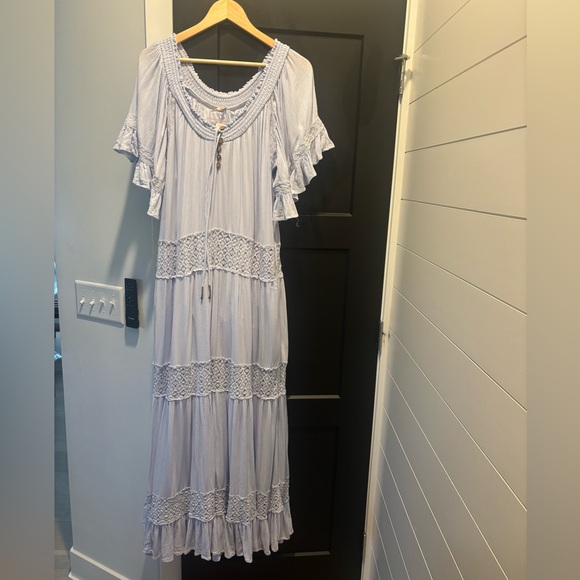 Free People Dream On Maxi Dress lace with pockets Xenon Blue Small NEW - Picture 6 of 12